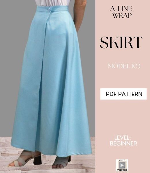 Wrap A-line skirt sewing pattern midi and maxi lengths