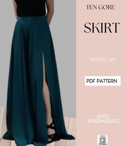 10- gore skirt with slit, PDF Pattern.