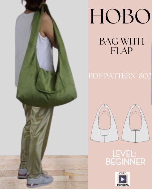 Hobo bag sewing pattern large shoulder bag with flap magnetic snap beginner pattern