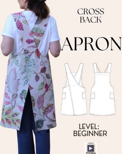 Cross Back Apron Sewing Pattern PDF | Unisex Apron with Pockets
