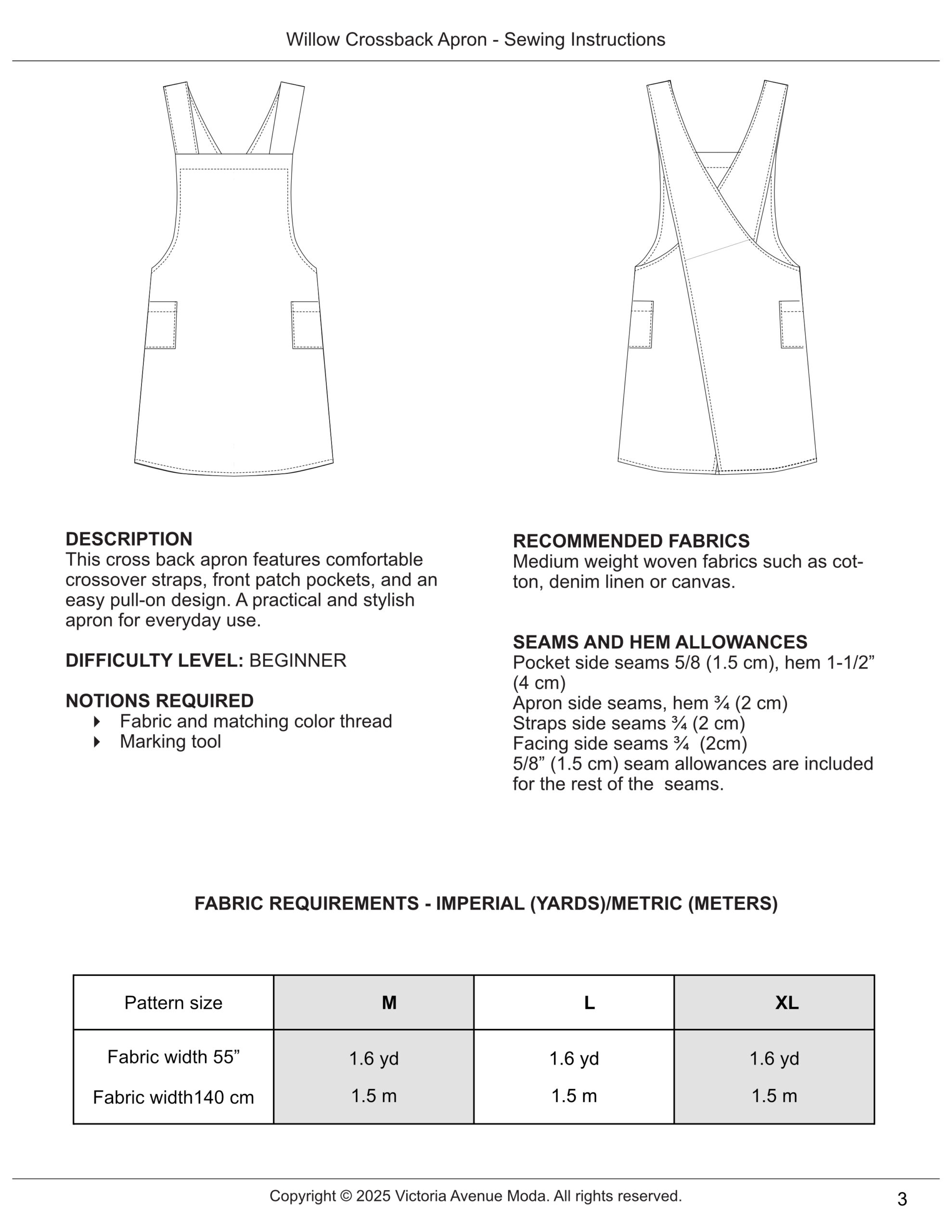 Cross Back Apron Sewing Pattern PDF | Unisex Apron with Pockets - Image 8